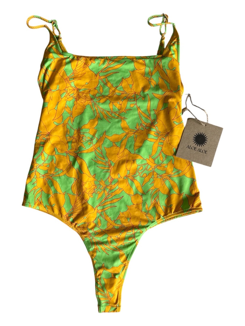 Aloe Aloe Haleiwa Tropical Print Square Neck One Piece Swimsuit Medium NWT